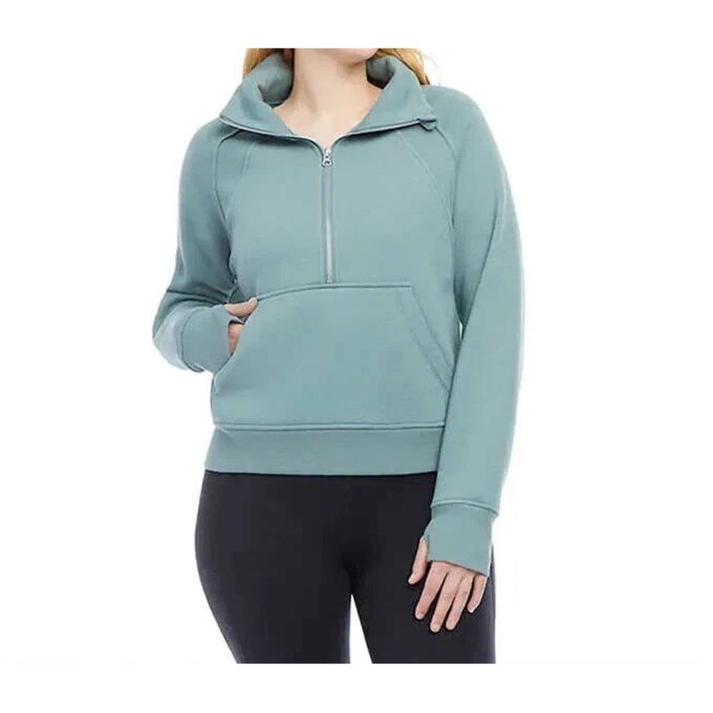 Danskin Mixed Rib Half Zip Jacket Women's Sweatshirt, Tidewater Teal, Large